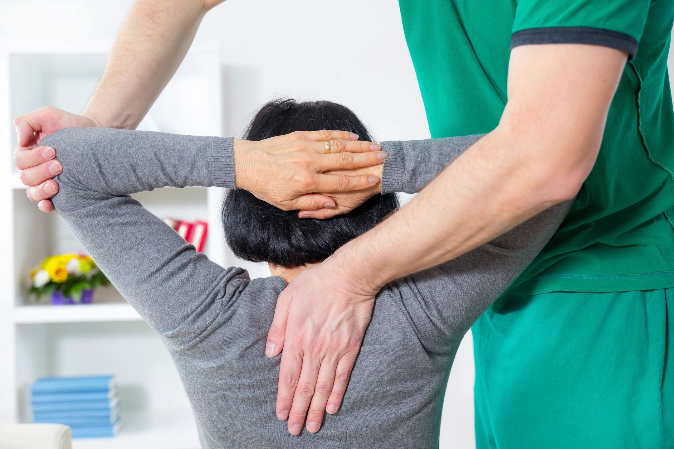 A woman undergoing physiotherapy.